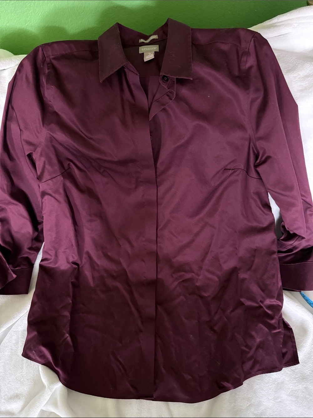 Chico's Women's Long Sleeve Satin Blouse in Plum